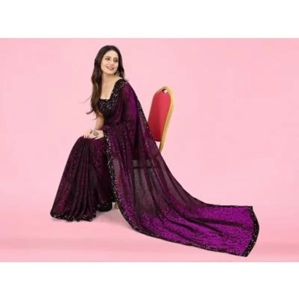 Women's Lycra Floral Saree With Unstitched Blouse (Wine, 5.5 Mtr)