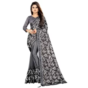 Women’s Lycra Solid Saree With Unstitched Blouse (Grey, 5.5 Mtr)