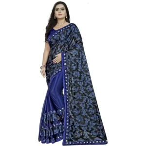 Women’s Lycra Solid Saree With Unstitched Blouse (Blue, 5.5 Mtr)