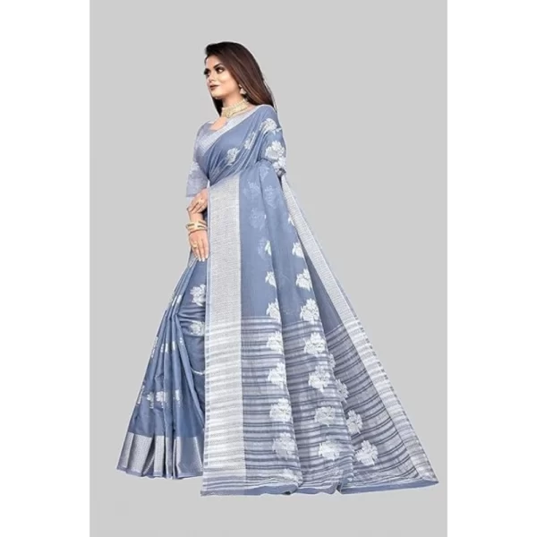 Women's Cotton Silk Floral Saree With Unstitched Blouse (Grey, 5.5 Mtr)