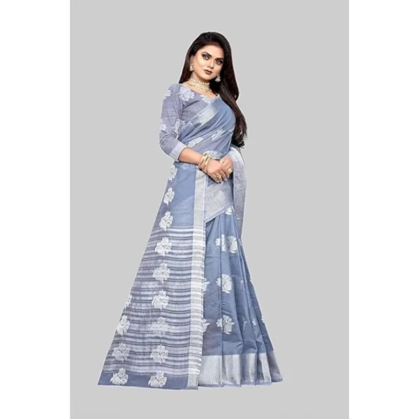 Women's Cotton Silk Floral Saree With Unstitched Blouse (Grey, 5.5 Mtr)