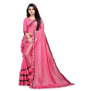 Women’s Malai Lining Solid Saree With Unstitched Blouse (Baby Pink, 5.5 Mtr)