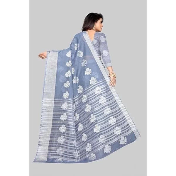 Women's Cotton Silk Floral Saree With Unstitched Blouse (Grey, 5.5 Mtr)