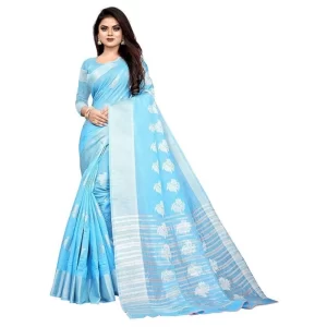 Women’s Cotton Silk Floral Saree With Unstitched Blouse (Rama, 5.5 Mtr)