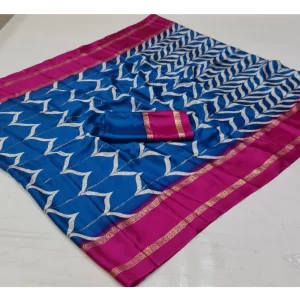 Women’s Cotton Printed Saree With Unstitched Blouse (Multicolor, 5-5 Mtrs)