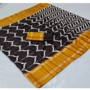Women’s Cotton Printed Saree With Unstitched Blouse (Black, 5-5 Mtrs)