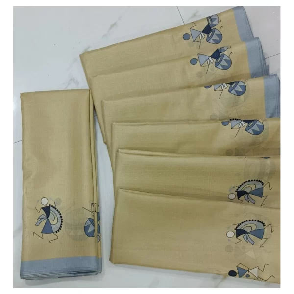 Women's Cotton Silk Printed Saree With Unstitched Blouse (Beige, 5-5 Mtrs)