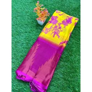 Women’s Chiffon Printed Saree With Unstitched Blouse (Pink, 5-5 Mtrs)
