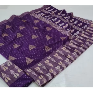 Women’s Cotton Silk Printed Saree With Unstitched Blouse (Purple, 5-5 Mtrs)