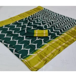 Women’s Cotton Printed Saree With Unstitched Blouse (Light-Blue, 5-5 Mtrs)