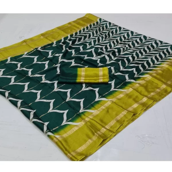Women's Cotton Printed Saree With Unstitched Blouse (Light-Blue, 5-5 Mtrs)