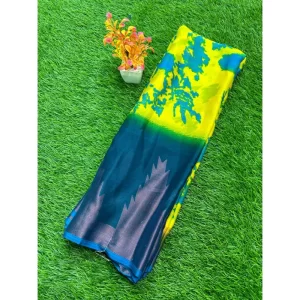 Women’s Chiffon Printed Saree With Unstitched Blouse (Green, 5-5 Mtrs)