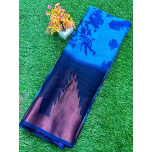 Women’s Chiffon Printed Saree With Unstitched Blouse (Blue, 5-5 Mtrs)