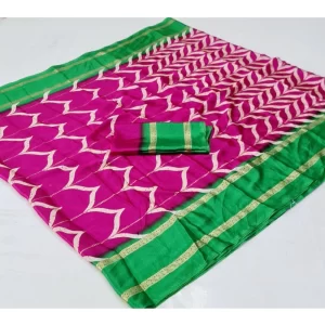 Women’s Cotton Printed Saree With Unstitched Blouse (Pink, 5-5 Mtrs)