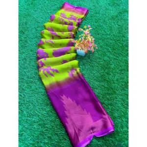 Women’s Chiffon Printed Saree With Unstitched Blouse (Dark-Green, 5-5 Mtrs)
