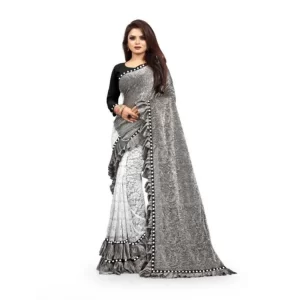 Women’s Silk With Mirror Lace Solid Saree With Unstitched Blouse (Grey, 5-5 Mtrs)