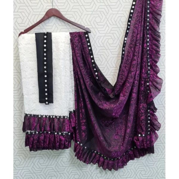 Women's Silk With Mirror Lace Solid Saree With Unstitched Blouse (Pink, 5-5 Mtrs)
