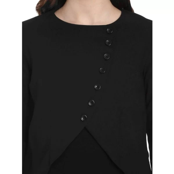 Women's Polyester Diagonal Cut Long Sleeves Blazer (Black)