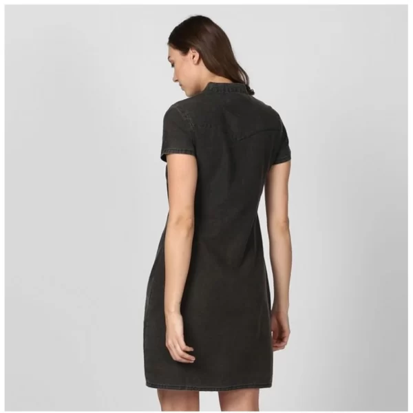 Women's Denim Solid Short Sleeve Above Knee Dress (Black)