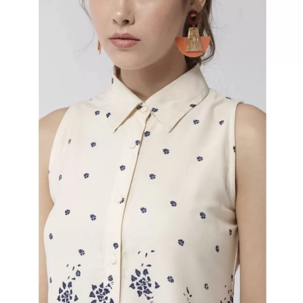 Women's Polyester Floral Sleeveless Above Knee Dress (Cream)