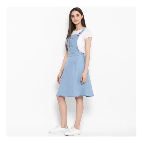 Women's Denim Solid Sleeveless Above Knee Dress (Blue)