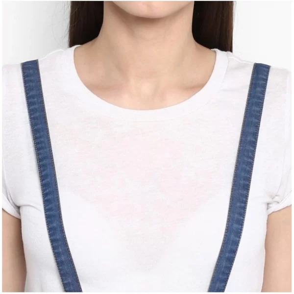 Women's Denim Solid Shoulder Straps Below Knee Dress (Blue)