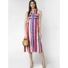 Women's Polyester Striped Sleeveless Calf-length Dress (Multicolor)