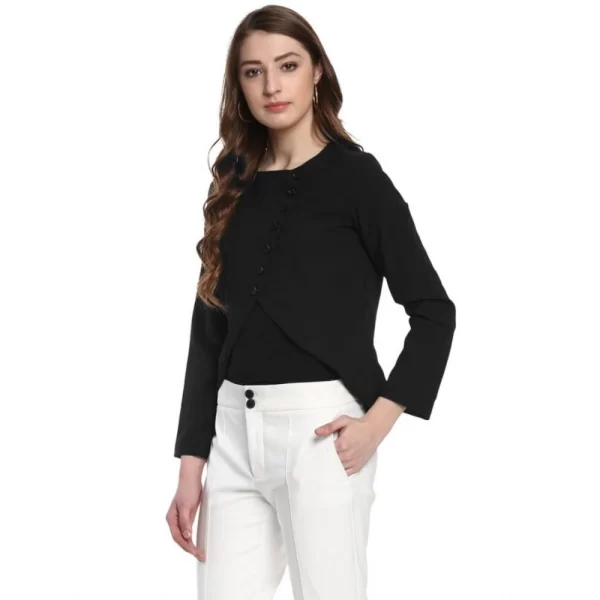 Women's Polyester Diagonal Cut Long Sleeves Blazer (Black)