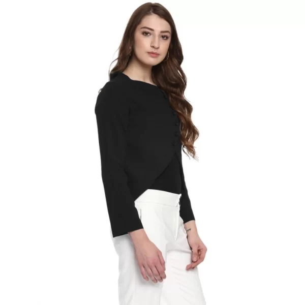 Women's Polyester Diagonal Cut Long Sleeves Blazer (Black)