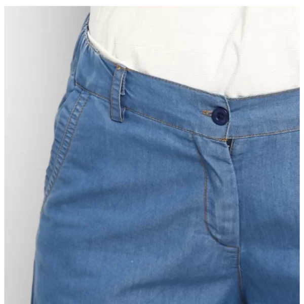 Women's Denim Solid Buttoned Below Knee Culottes (Light Blue)