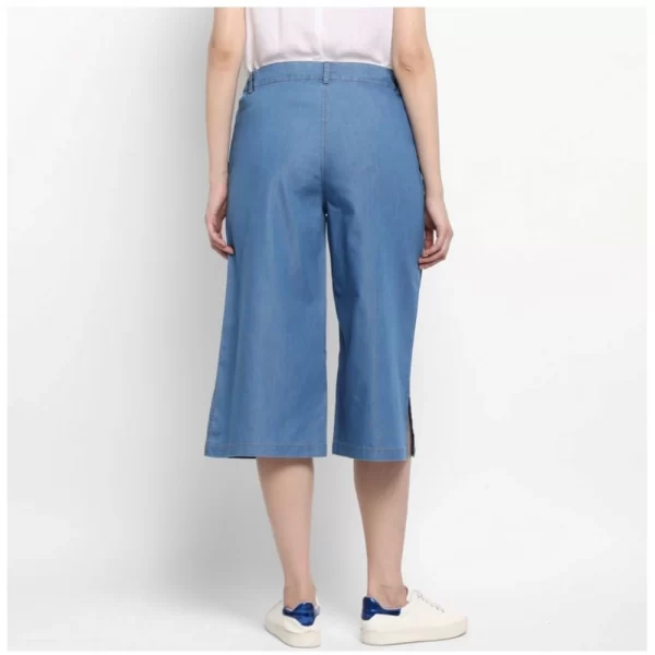 Women's Denim Solid Buttoned Below Knee Culottes (Light Blue)