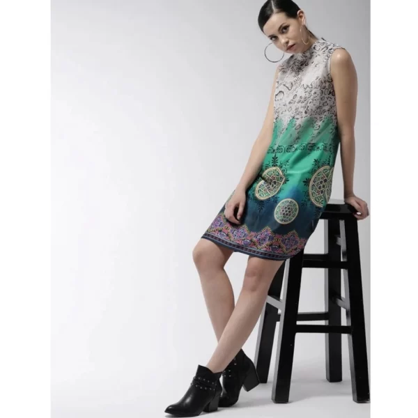 Women's Polyester Printed Sleeveless Above Knee Dress (Multicolor)