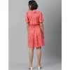 Women's Polyester Polka Flutter Above Knee Dress (Coral)