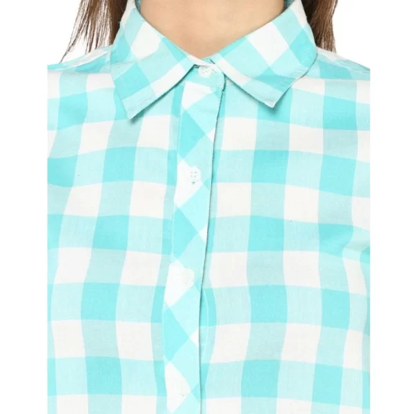 Women's Rayon Checkered Short Sleeve Above Knee Dress (SkuBlue - White)