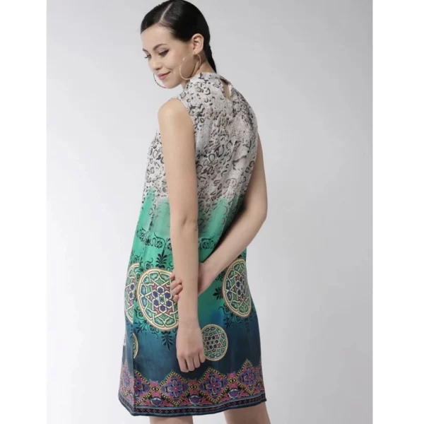 Women's Polyester Printed Sleeveless Above Knee Dress (Multicolor)