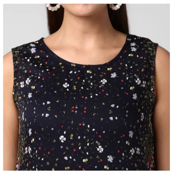 Women's Rayon Floral Sleeveless Calf-length Dress (Black)