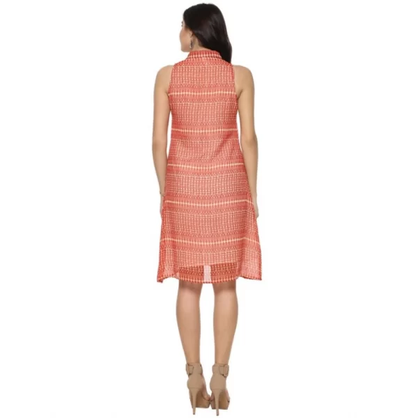 Women's Polyester Printed Sleeveless Above Knee Dress (Orange)