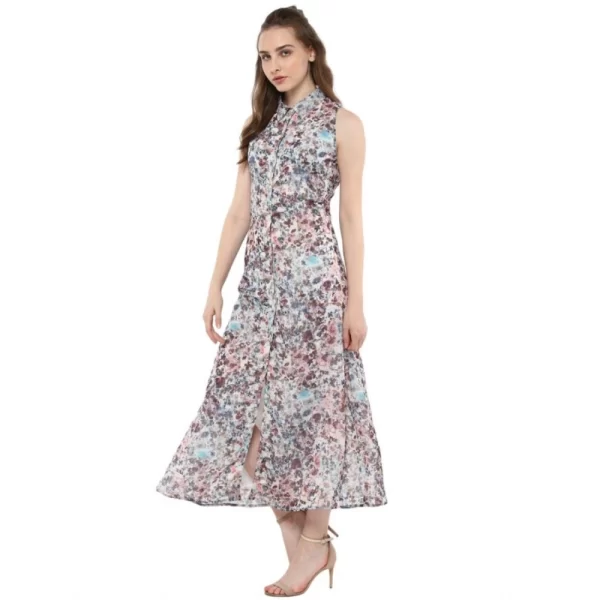 Women's Polyester Chiffon Printed Sleeveless Dress (Multicolor)