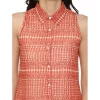 Women's Polyester Printed Sleeveless Above Knee Dress (Orange)