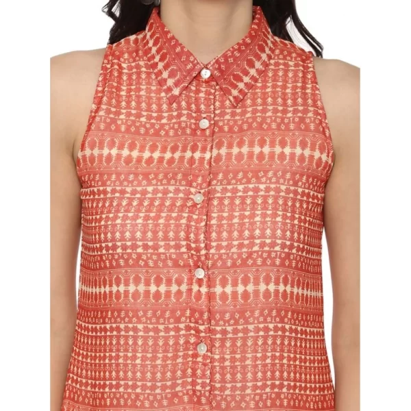 Women's Polyester Printed Sleeveless Above Knee Dress (Orange)