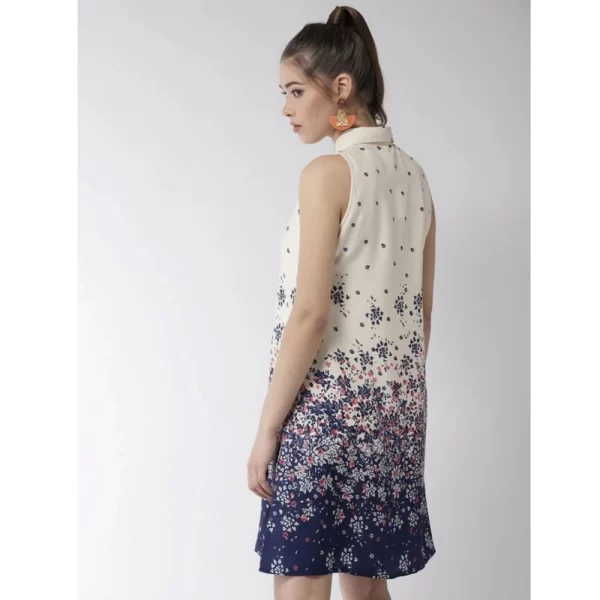 Women's Polyester Floral Sleeveless Above Knee Dress (Cream)
