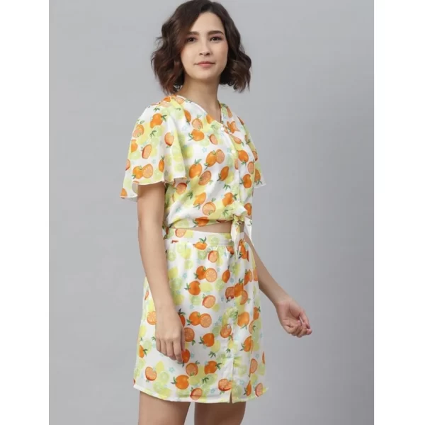 Women's Polyester Printed Flutter Above Knee Dress (Orange - Yellow)