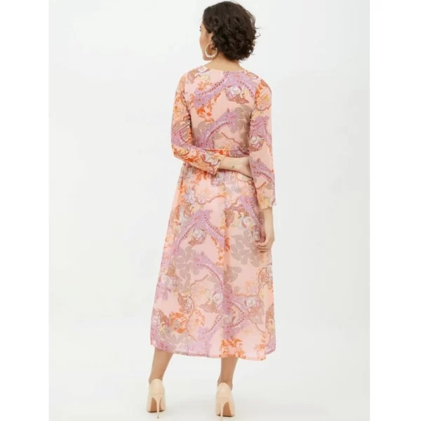 Women's Polyester Printed Long Sleeves Calf-length Dress (Multicolor)