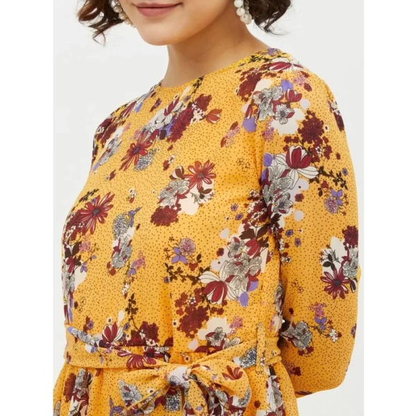Women's Polyester Floral Long Sleeves Calf-length Dress (Multicolor)