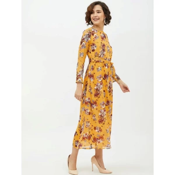 Women's Polyester Floral Long Sleeves Calf-length Dress (Multicolor)