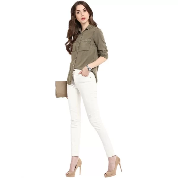 Women's Rayon Solid Long Sleeves Standard Length Shirt (Olive Green)