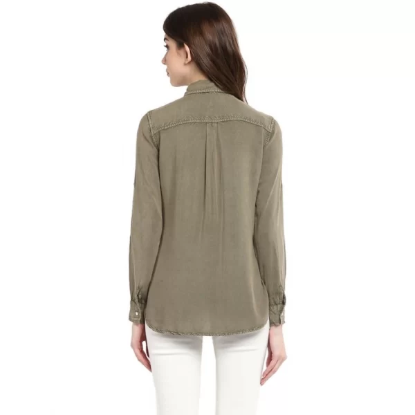 Women's Rayon Solid Long Sleeves Standard Length Shirt (Olive Green)