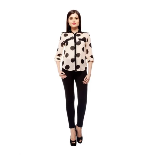 Women's Polyester Polka Roll Up Sleeve Standard Length Shirt (Peach)