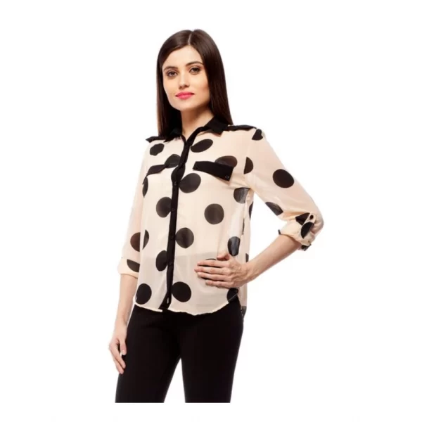 Women's Polyester Polka Roll Up Sleeve Standard Length Shirt (Peach)