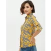 Women's Polyester Printed Roll Up Sleeve Standard Length Shirt (Mustared)